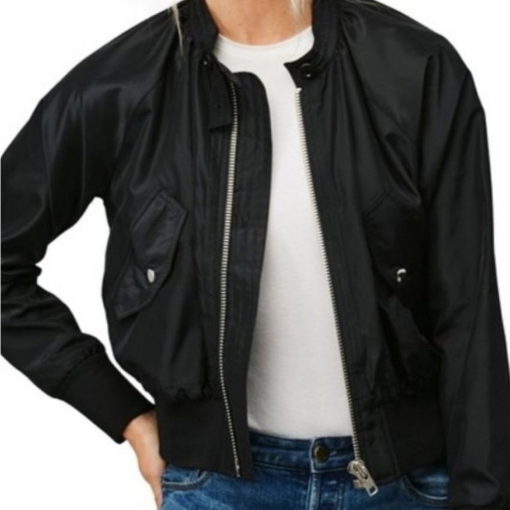 Free People Midnight Satin Black bomber jacket Size S